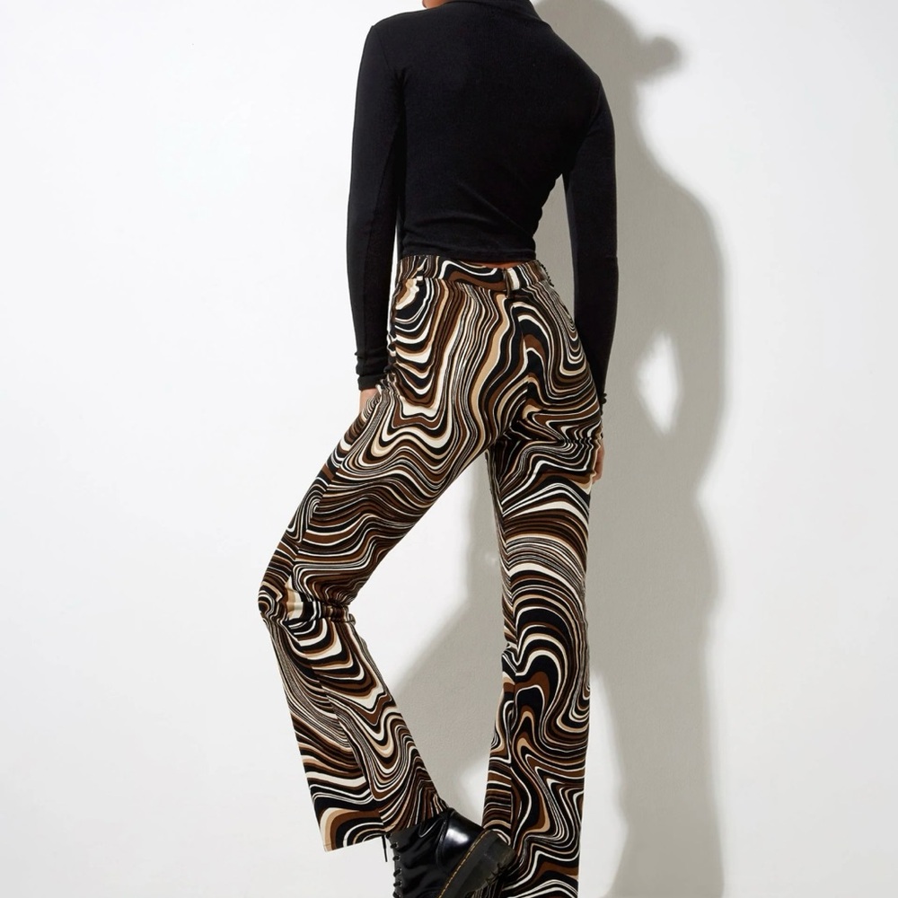 Motel Rocks Zoven‎ 70s Swirl Denim Flared Trouser Festival Coachella Hippie Rave